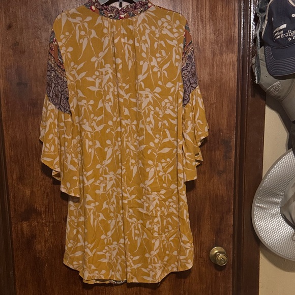 Umgee Mustard Paisley Mixed-Print Ruffle Sleeve Tunic/Dress - Picture 2 of 3